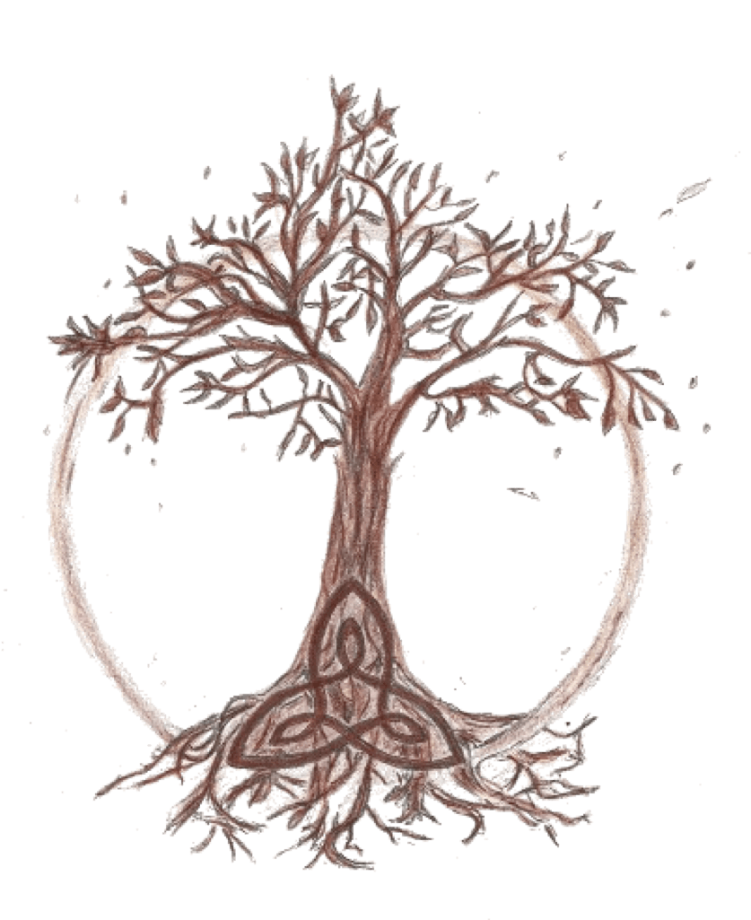 Handgezeichnetes Yukana-Baumlogo mit Triquetra